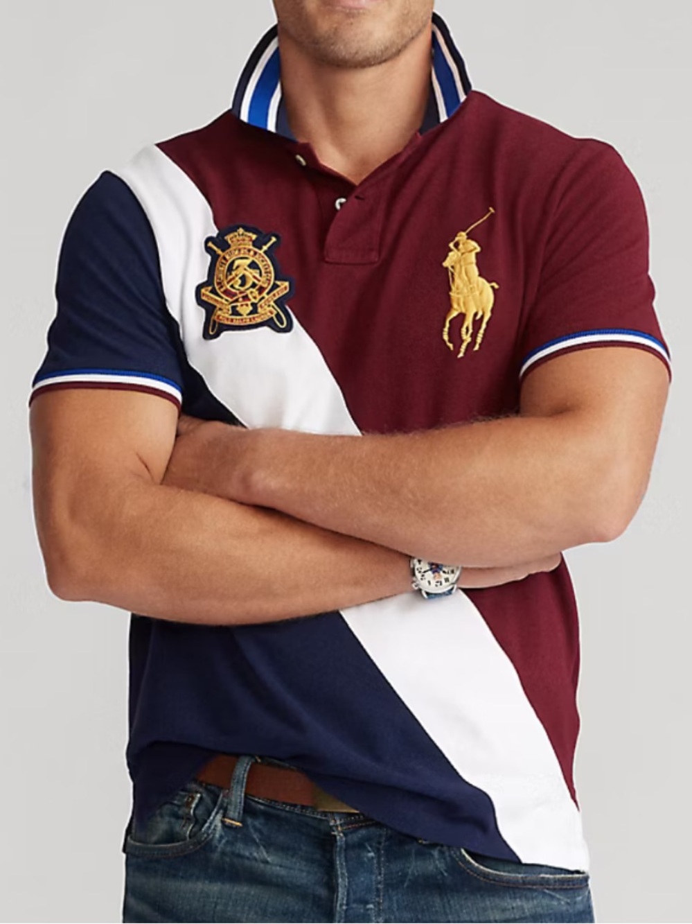 Polo Ralph Lauren Custom Slim Fit Big Pony Red Gold Crest Mesh Polo Size Small